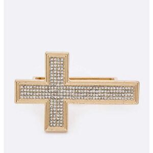 Blinged Out Super Statement Rhinestone Cross Double Finger Knuckle Ring
